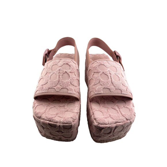 COACH Women's 7.5 B Noelle Terry Cloth Pink Platform Sandals Shoes Pool Chunky - Picture 2 of 13